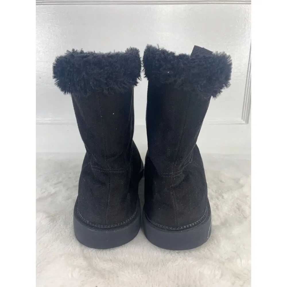 Girls Black Suede cute above ankle Winter Boots Size 5Y